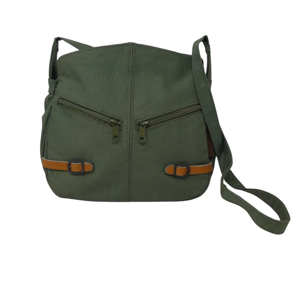 Vintage Sarne Army Green Canvas Crossbody Shoulder Bag‎ Purse